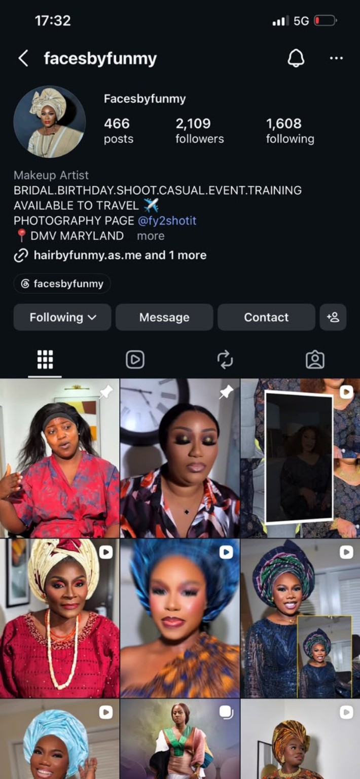 Screenshot of FacesbyFunmy Instagram profile
