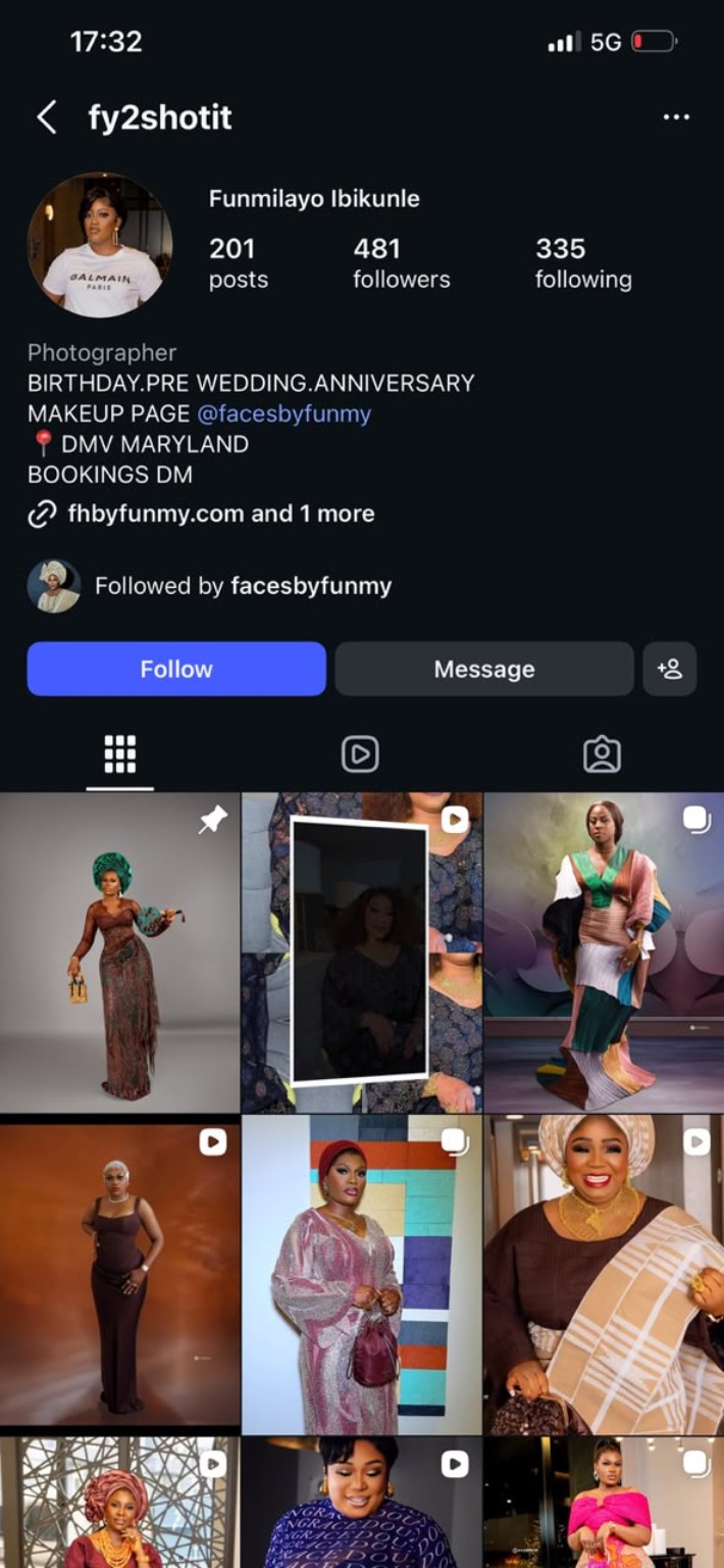 Screenshot of FY2shotit Instagram profile